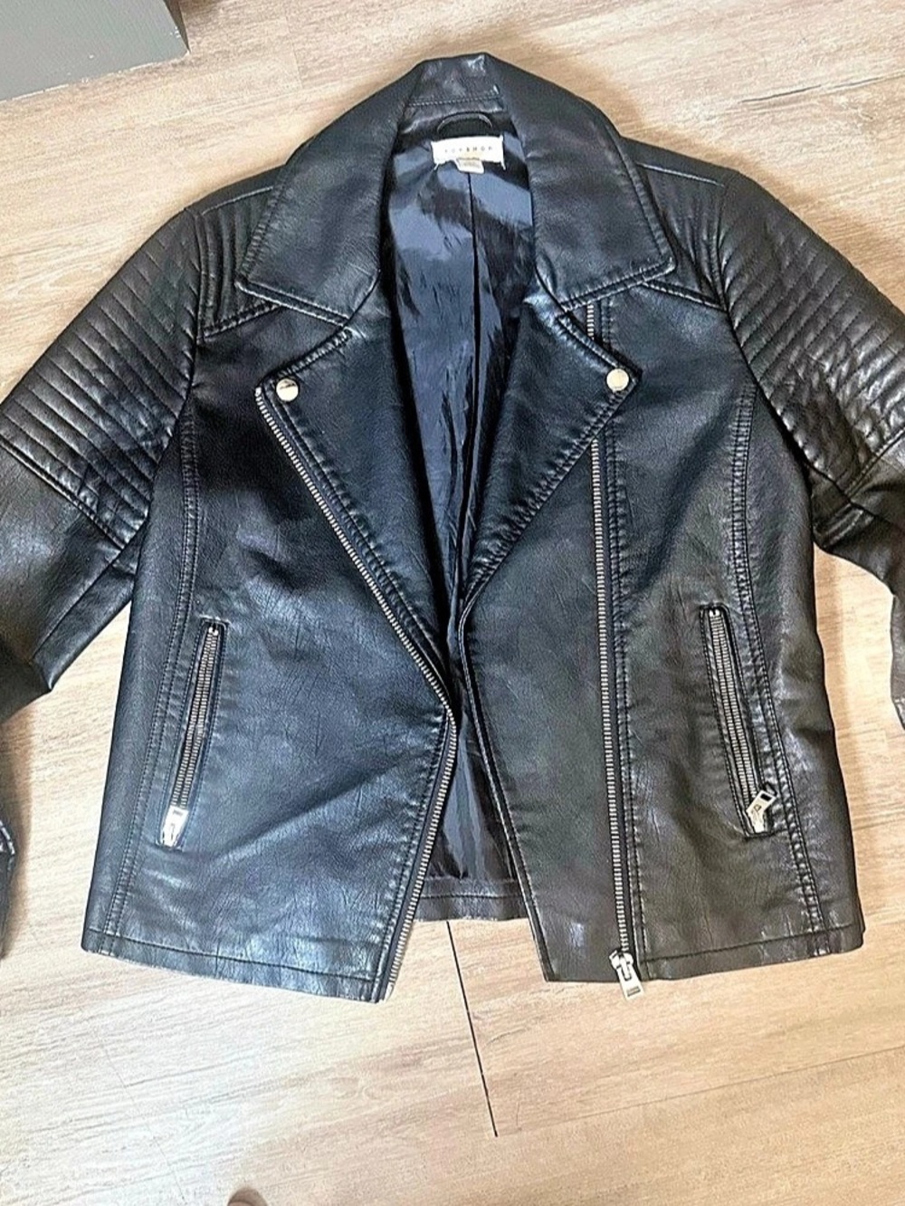 Topshop Quilted Shoulder Faux Leather Biker Jacket Moto Jacket Size 6